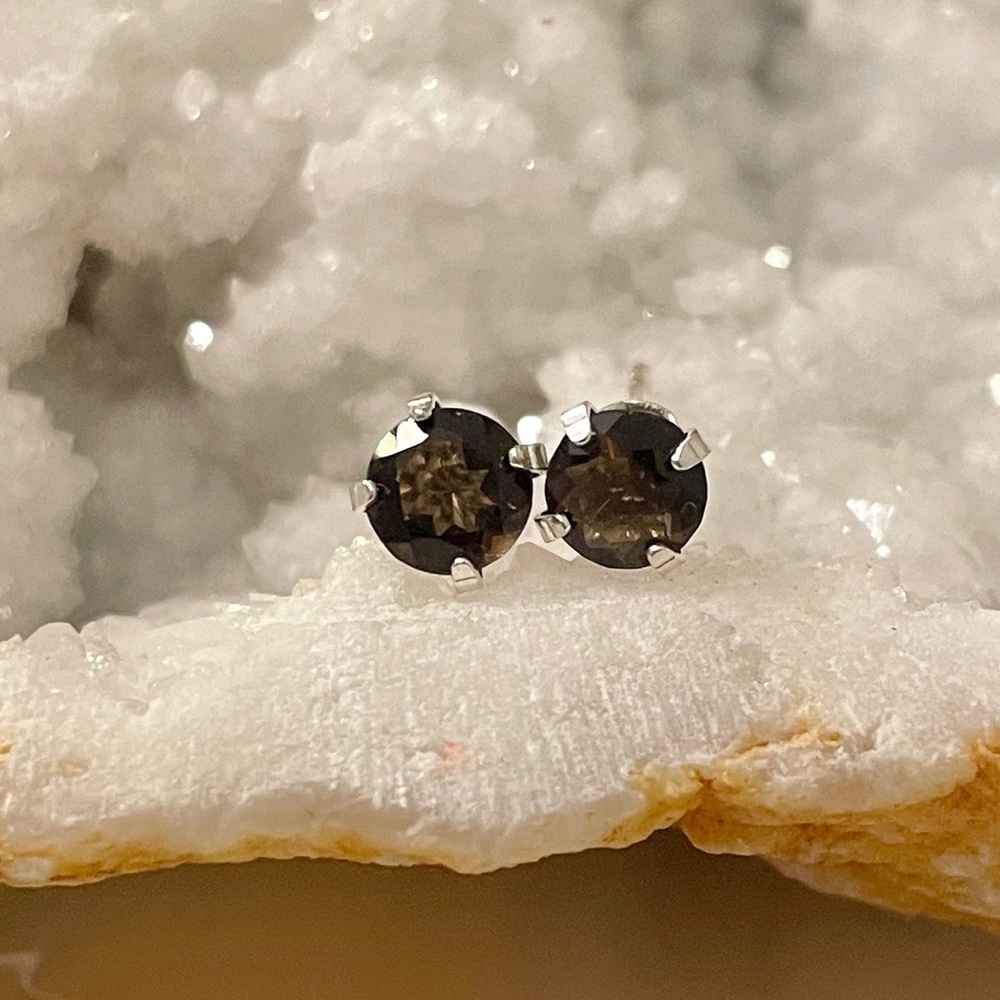 Brown Smoky Topaz Sterling Silver 925 Stud Earrings